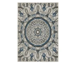 Torbert Beige & Blue Medallion Outdoor Area Rug, (1.1' X 7.3')