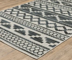 Torao Beige & Blue Geometric Stripe Outdoor Area Rug, (1.1' X 3.9') -DHP Sales Store 810584734 1