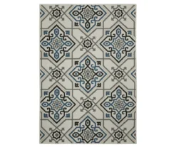 Torance Beige & Blue Linework Medallion Outdoor Area Rug -DHP Sales Store 810584736