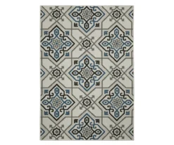 Torance Beige & Blue Linework Medallion Outdoor Area Rug -DHP Sales Store 810584740