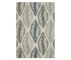 Torian Beige, Green & Blue Leaves Outdoor Area Rug, (1.1' X 7.3')