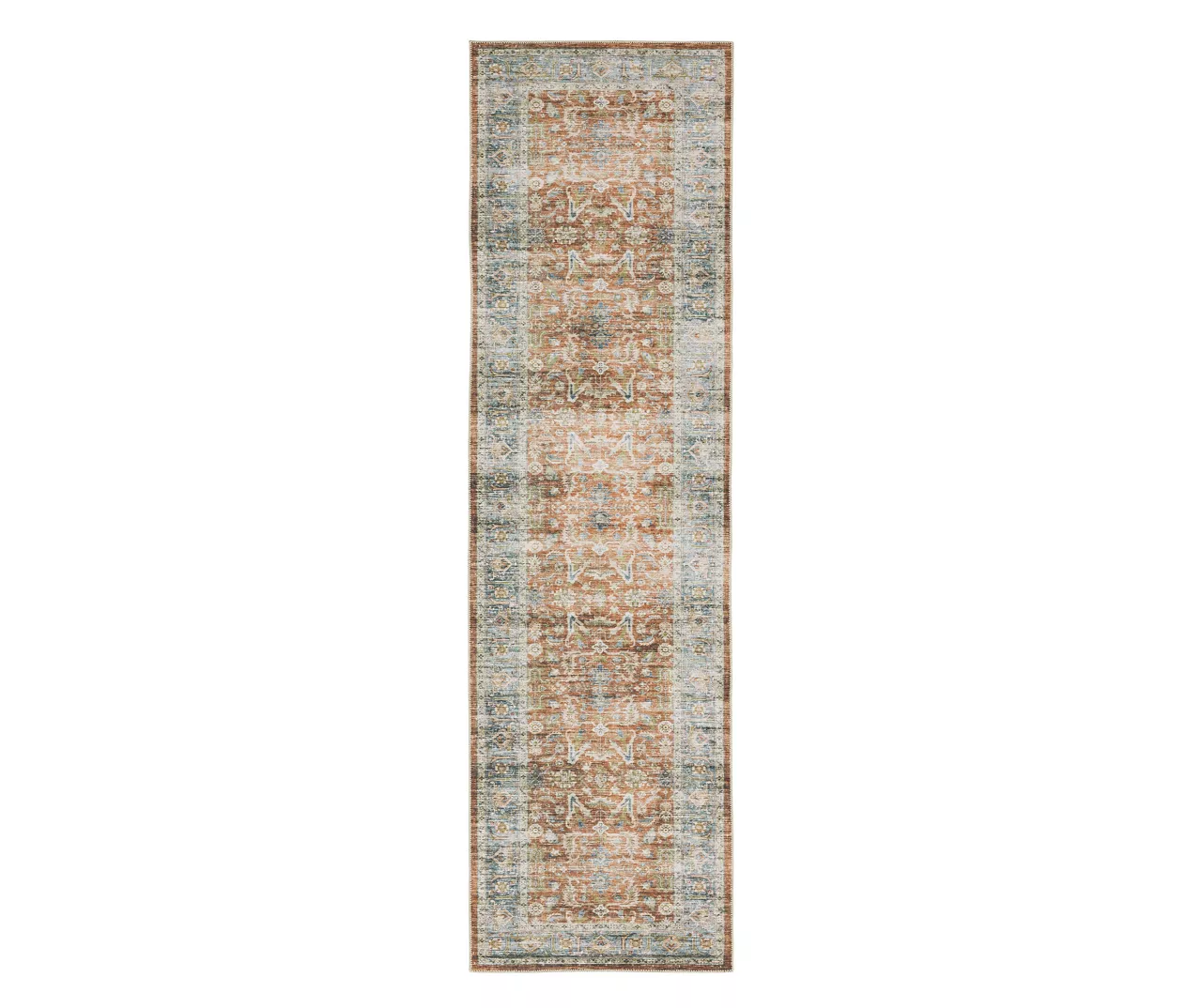 Chloe Rust & Blue Floral Area Rug, (2' X 8') 3 Chloe Rust & Blue Floral Area Rug, (2' X 8')