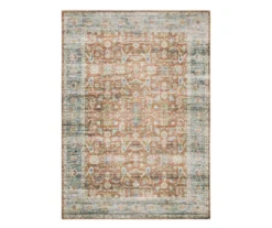 Chloe Rust & Blue Floral Area Rug, (2' X 3')