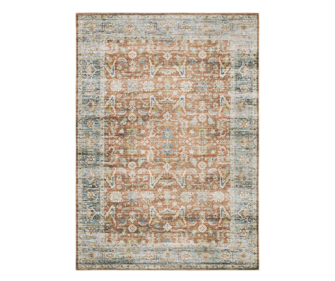 Chloe Rust & Blue Floral Area Rug, (2' X 3') 3 Chloe Rust & Blue Floral Area Rug, (2' X 3')