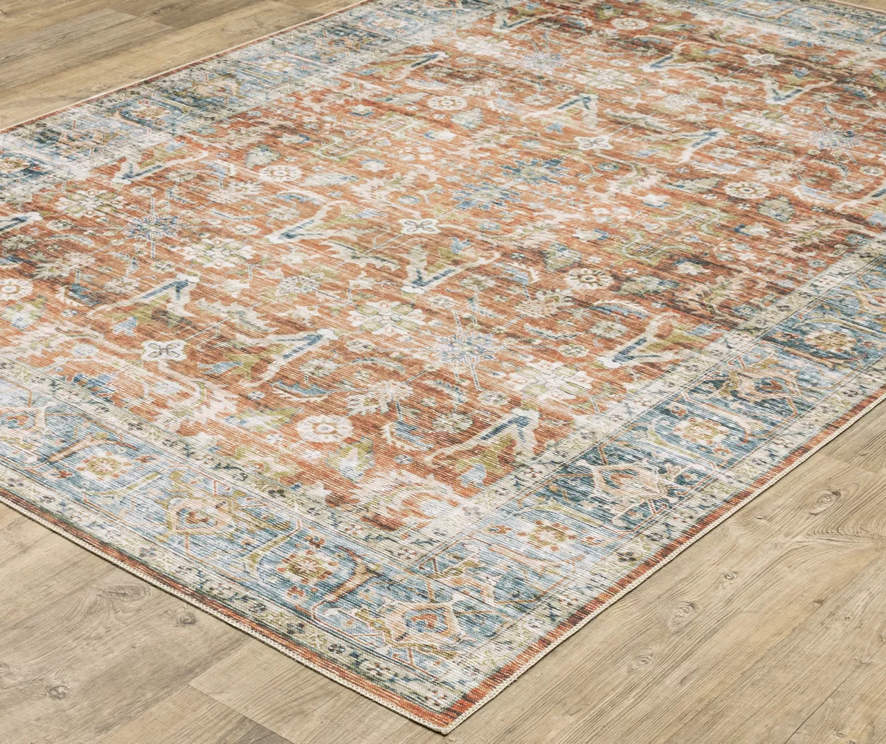 Chloe Rust & Blue Floral Area Rug, (2' X 3') 4 Chloe Rust & Blue Floral Area Rug, (2' X 3') - Image 2