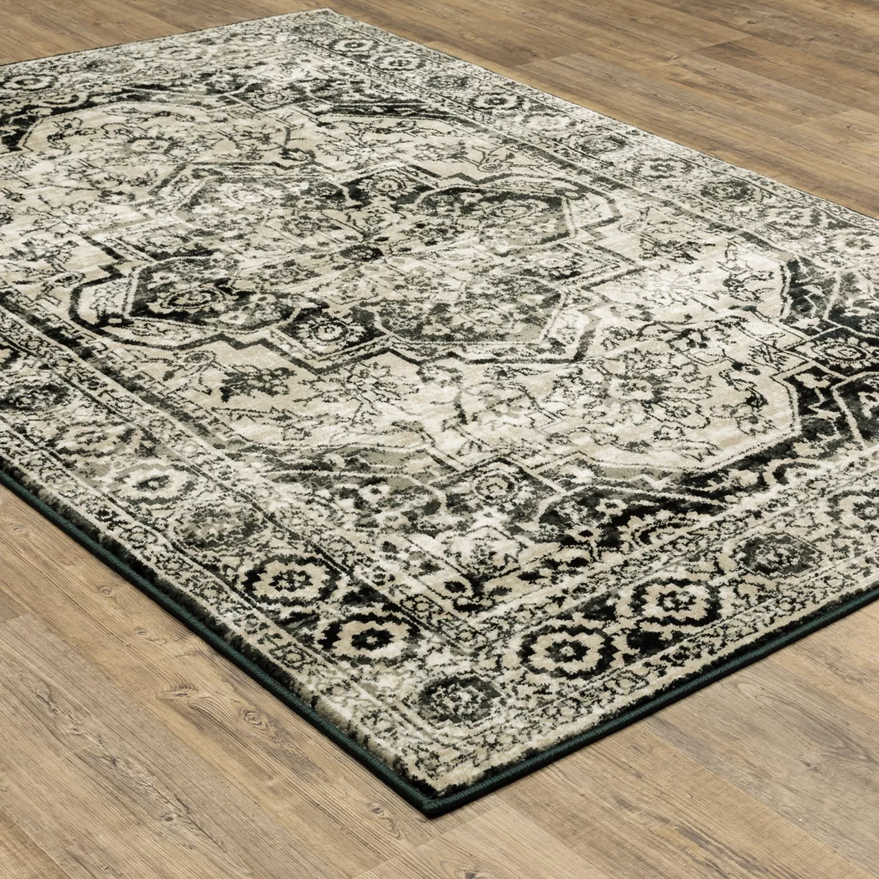 George Gray & Black Floral Medallion Area Rug, (6.7' X 9.2') 4 George Gray & Black Floral Medallion Area Rug, (6.7' X 9.2') - Image 2