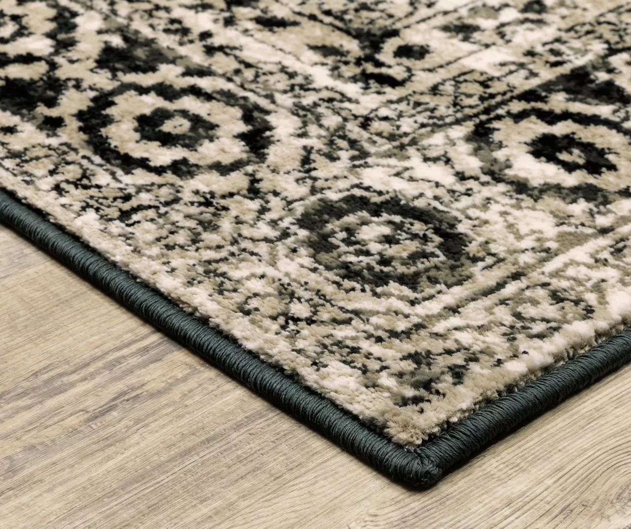 George Gray & Black Floral Medallion Area Rug, (6.7' X 9.2') 5 George Gray & Black Floral Medallion Area Rug, (6.7' X 9.2') - Image 3