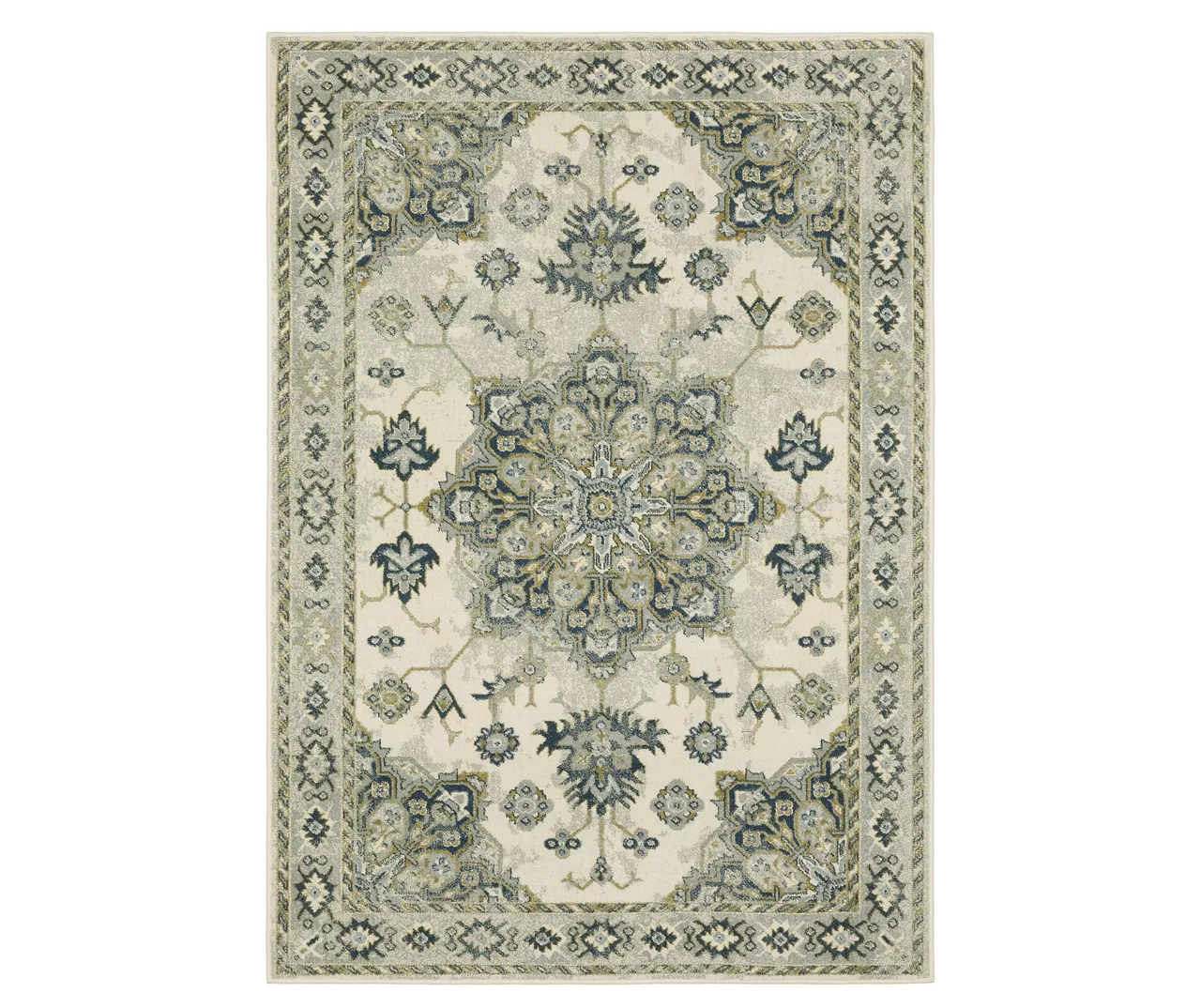 Pamona Ivory & Blue Geometric Medallion Area Rug, (5.3' X 7.3') 3 Pamona Ivory & Blue Geometric Medallion Area Rug, (5.3' X 7.3')