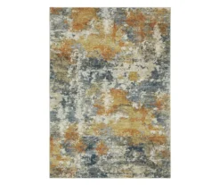 Malay Blue & Gold Abstract Area Rug, (5' X 7')