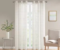 Jamie White & Indigo Stripe Semisheer Grommet Curtain Panel Pair, (84")