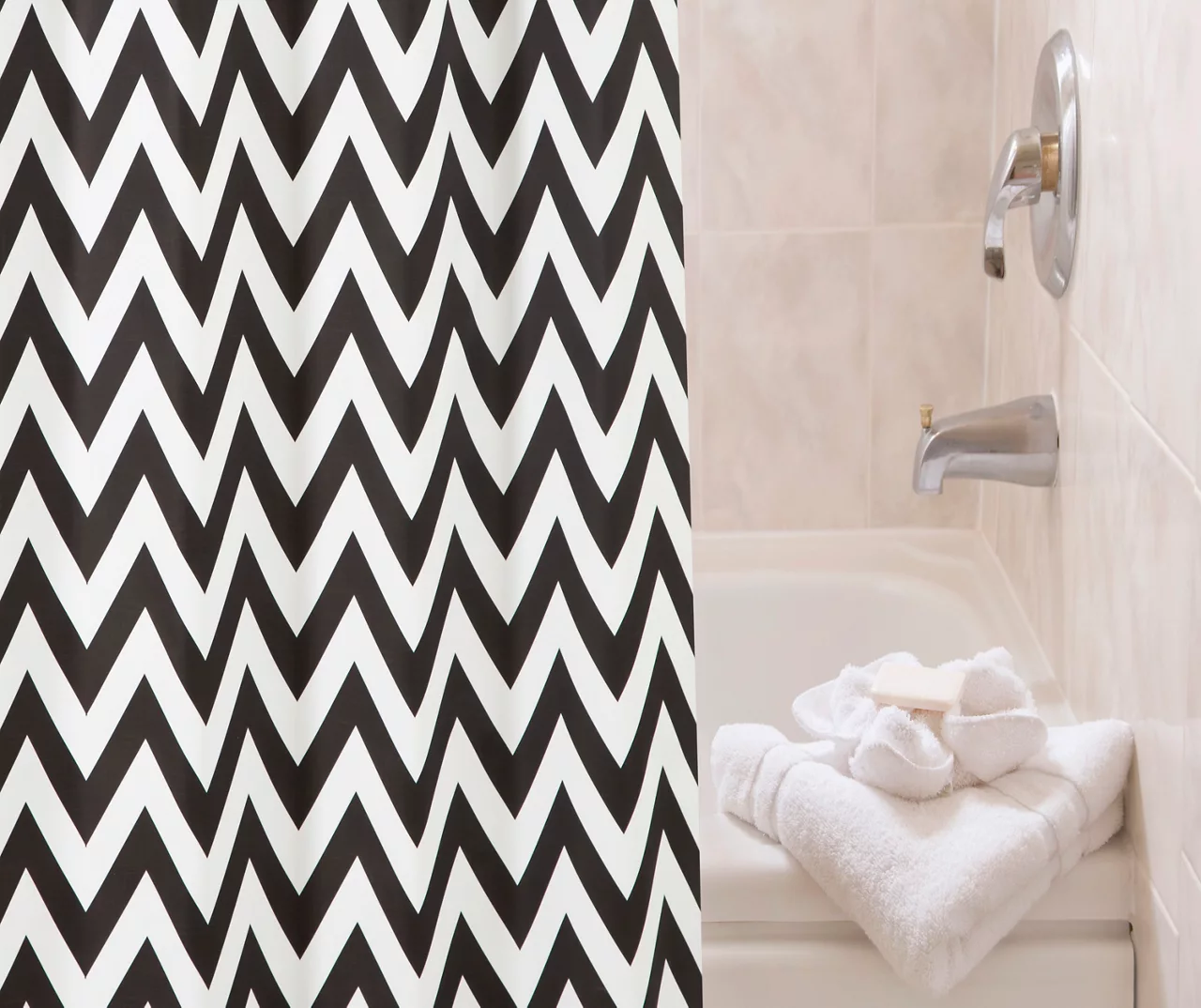 White & Black Step Up Chevron Medium-Weight PEVA Shower Liner 4 White & Black Step Up Chevron Medium-Weight PEVA Shower Liner - Image 2