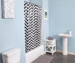 White & Black Step Up Chevron Medium-Weight PEVA Shower Liner 7 White & Black Step Up Chevron Medium-Weight PEVA Shower Liner -DHP Sales Store 810587869 3