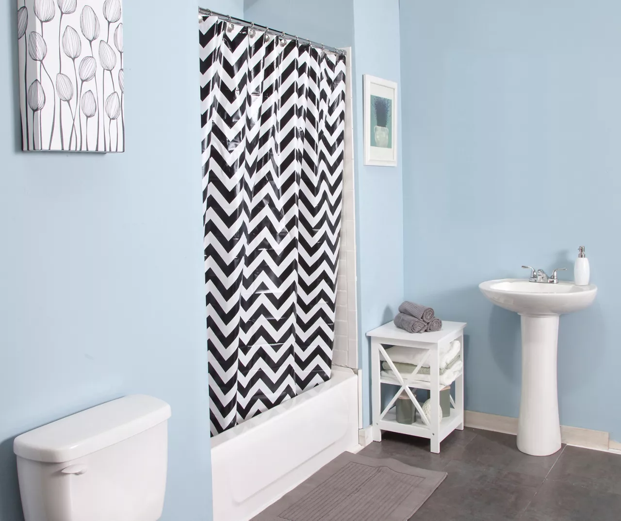 White & Black Step Up Chevron Medium-Weight PEVA Shower Liner 5 White & Black Step Up Chevron Medium-Weight PEVA Shower Liner - Image 3