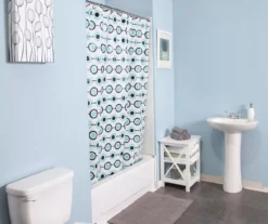 White, Aqua & Black Lots Of Dots Medium-Weight PEVA Shower Liner -DHP Sales Store 810587870 3