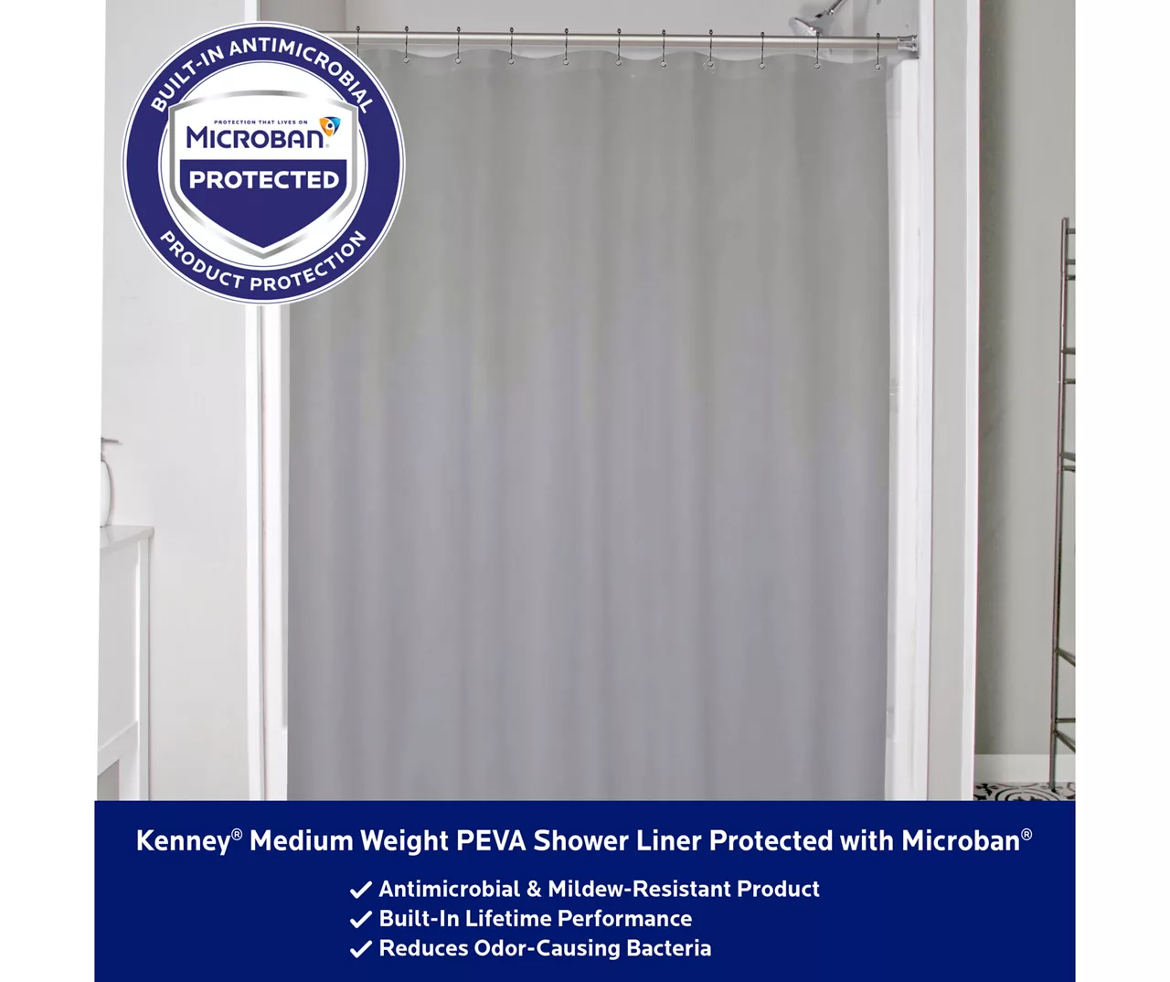 Kenney Microban Medium-Weight PEVA Shower Liner, 2-Pack 14 Kenney Microban Medium-Weight PEVA Shower Liner, 2-Pack - Image 12