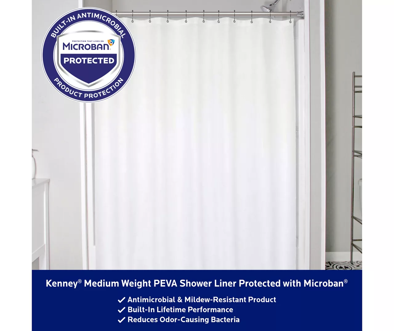 Kenney Microban Medium-Weight PEVA Shower Liner, 2-Pack 7 Kenney Microban Medium-Weight PEVA Shower Liner, 2-Pack - Image 5