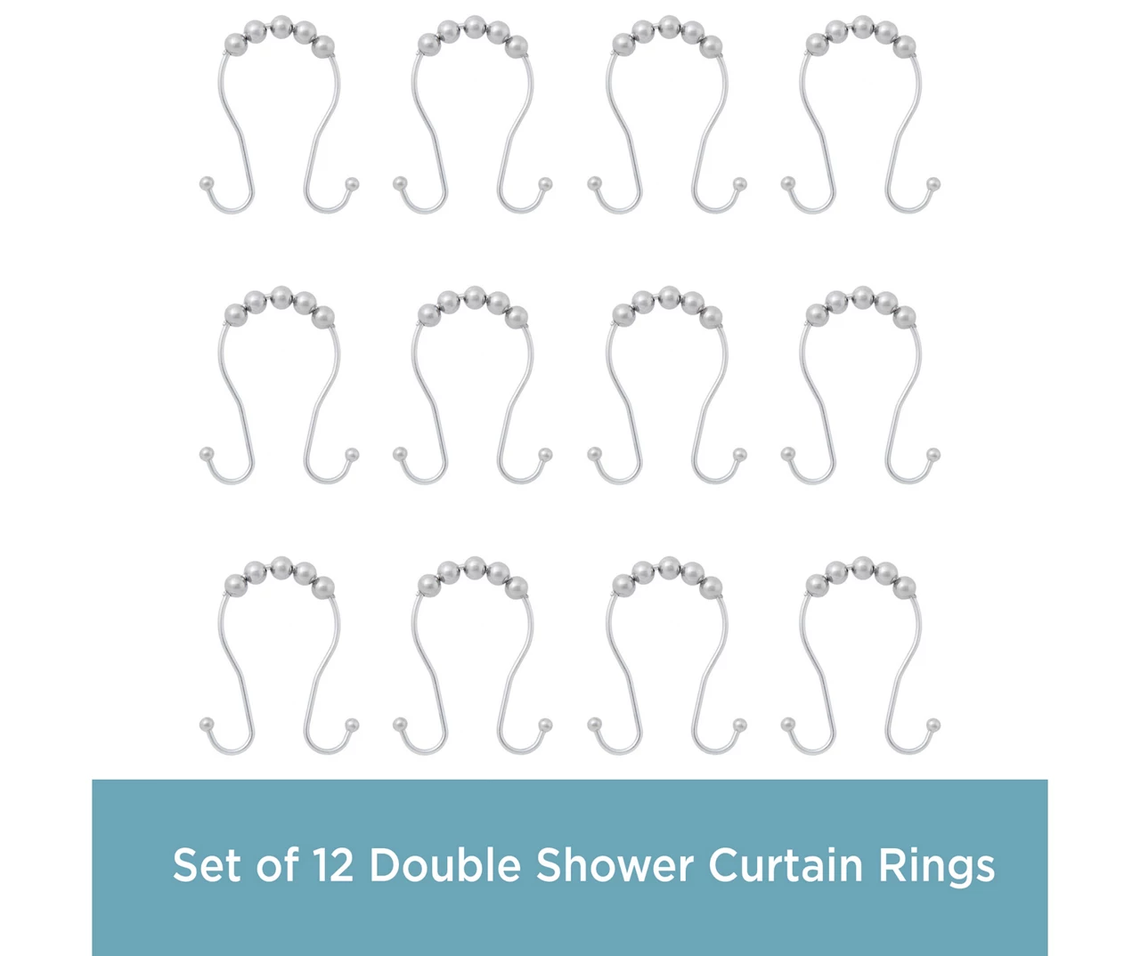 Kenney Beaded Roller Shower Curtain Double Hooks, 12-Pack 11 Kenney Beaded Roller Shower Curtain Double Hooks, 12-Pack - Image 9