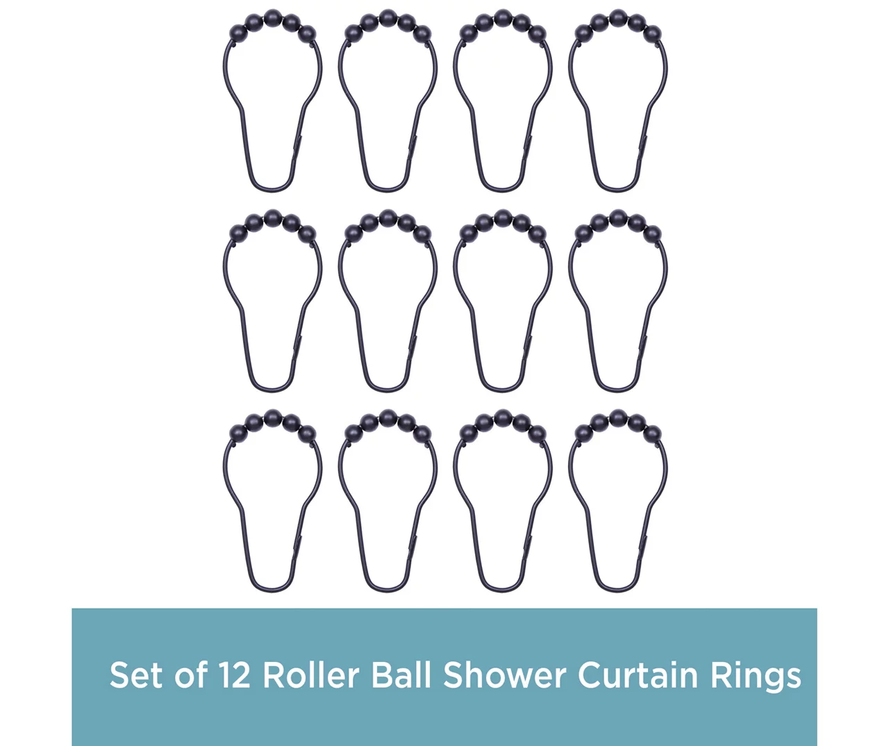 Black Beaded Roller Shower Curtain Double Hooks, 12-Pack 6 Black Beaded Roller Shower Curtain Double Hooks, 12-Pack - Image 4