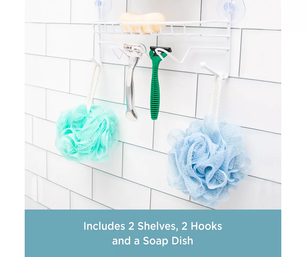 White 2-Tier Hanging Shower Caddy 7 White 2-Tier Hanging Shower Caddy - Image 5