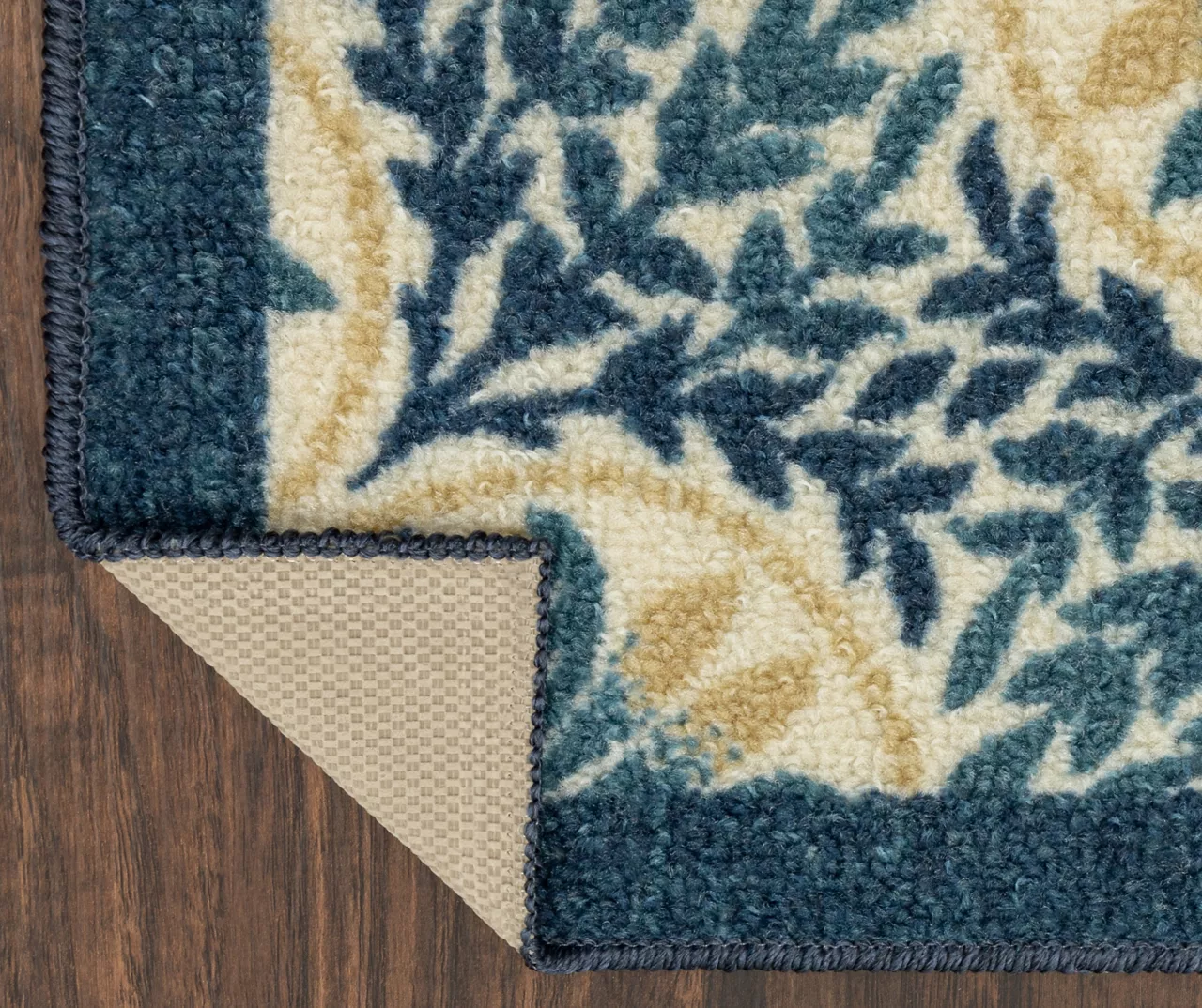 Blue & Cream Peacock Floral Kitchen Rug, (30" X 18") 5 Blue & Cream Peacock Floral Kitchen Rug, (30" X 18") - Image 3
