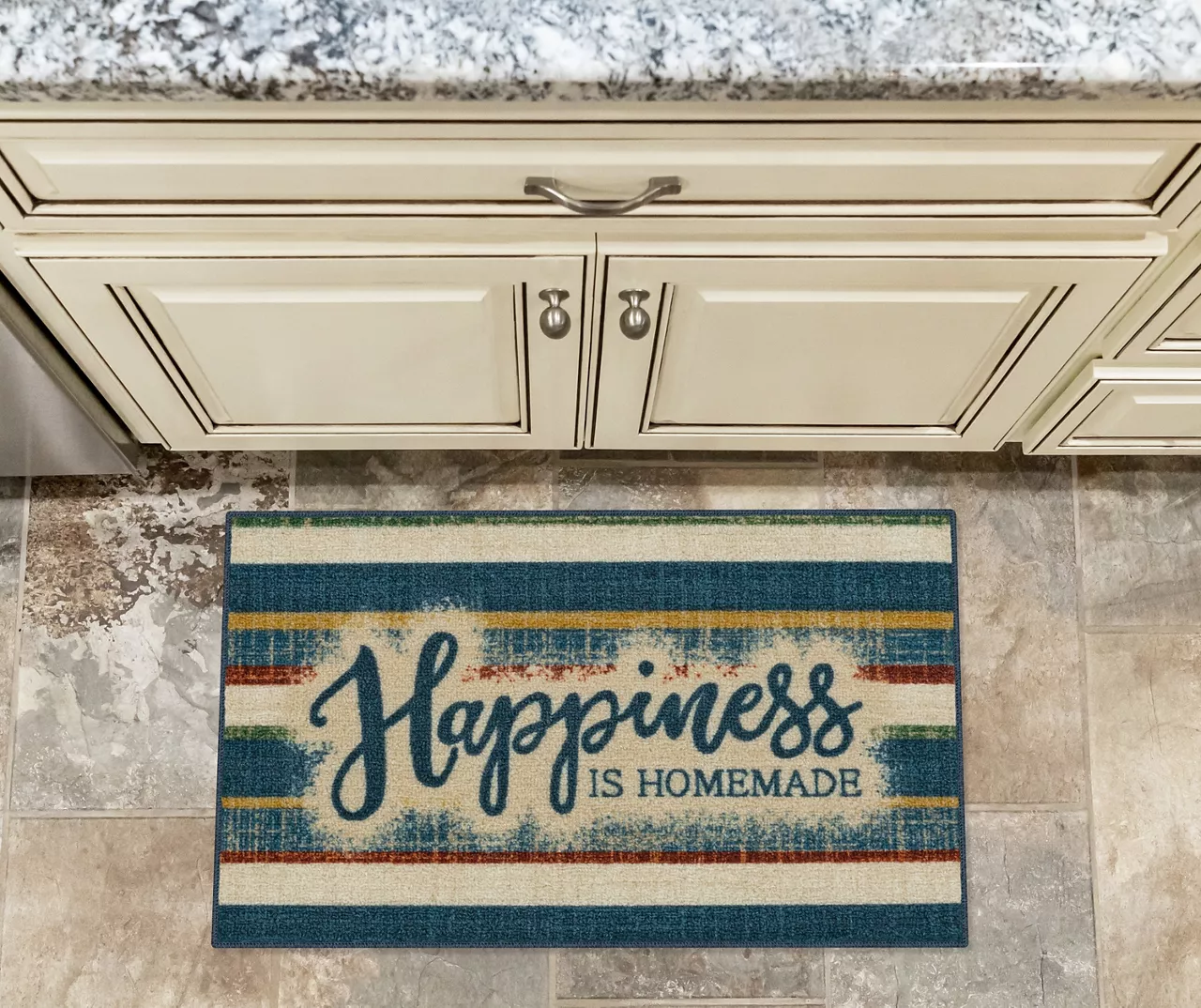 "Happiness" Blue & Beige Color Block Kitchen Rug, (30" X 18") 4 "Happiness" Blue & Beige Color Block Kitchen Rug, (30" X 18") - Image 2