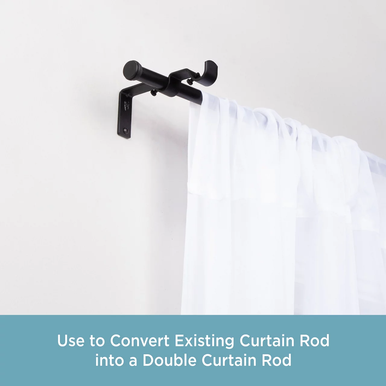 Black 5/8" Double Conversion Curtain Rod Kit, (30"-84") 4 Black 5/8" Double Conversion Curtain Rod Kit, (30"-84") - Image 2