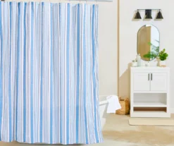 Darham Blue & White Stripe Polyester Shower Curtain Set