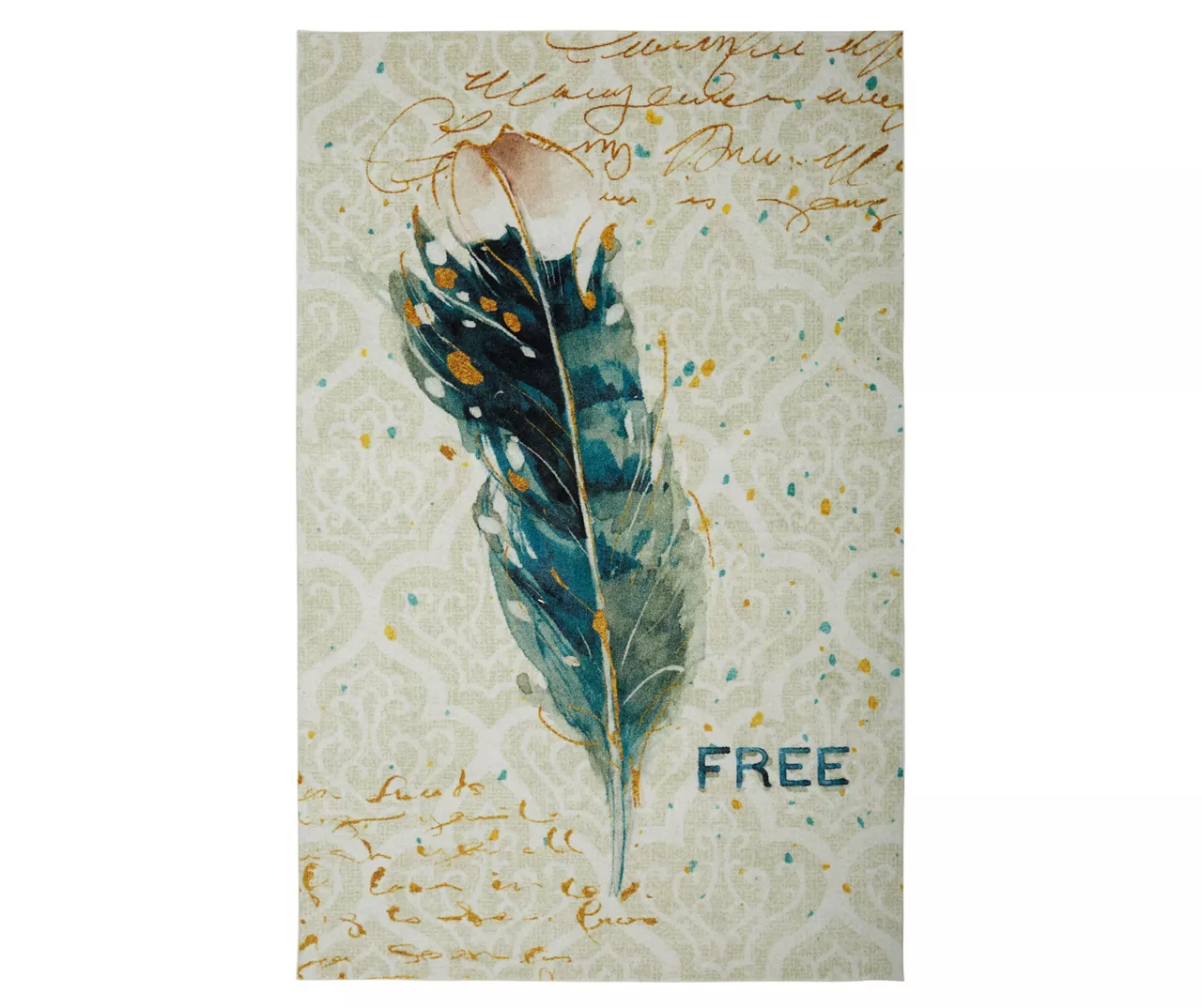 "Free" Feather Cream & Teal Area Rug, (5' X 8') 3 "Free" Feather Cream & Teal Area Rug, (5' X 8')