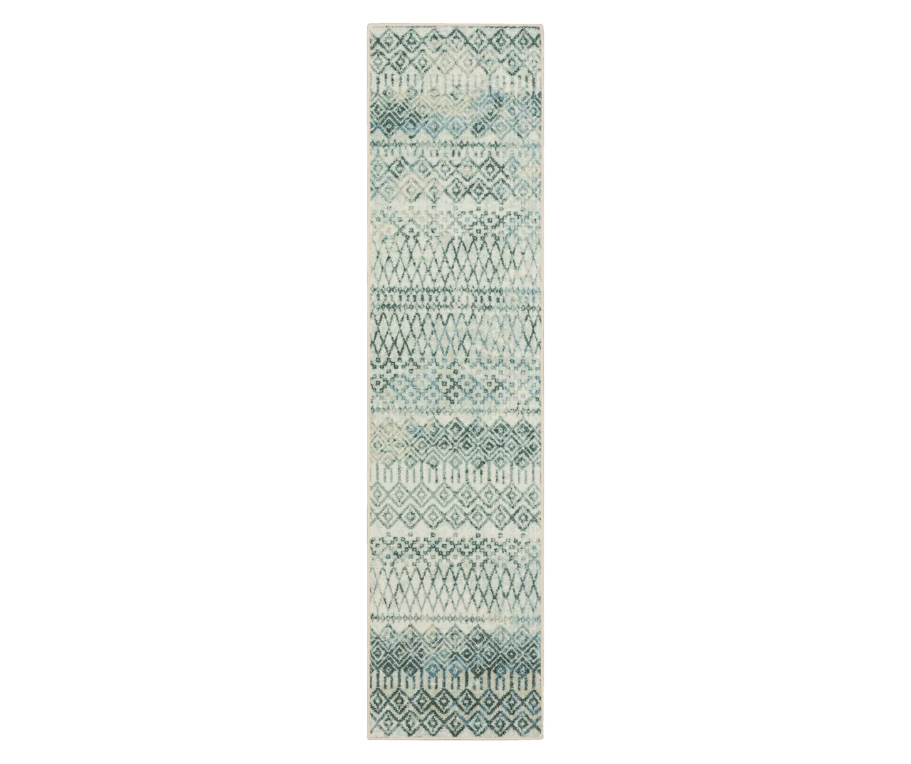 Prale Cream & Blue Geometric Area Rug, (2' X 8') 3 Prale Cream & Blue Geometric Area Rug, (2' X 8')
