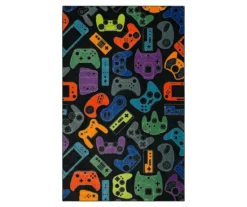 In Control Black & Multi-Color Game Controllers Area Rug, (3' X 5')