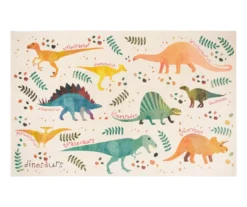White & Multi-Color Dino Jungle Area Rug, (3' X 5')