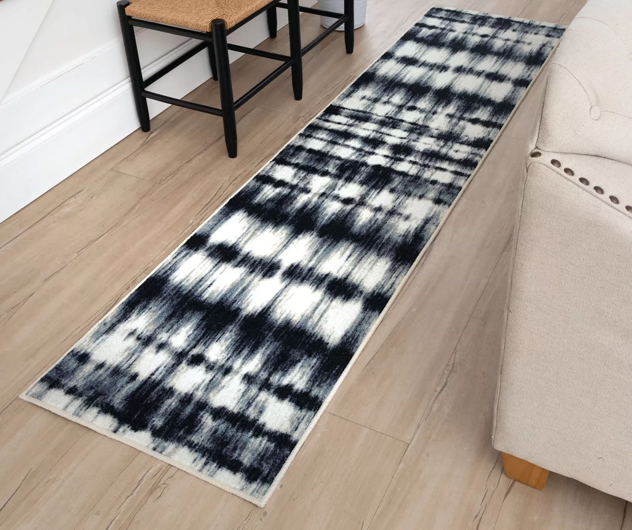 Renly Navy & White Abstract Tie-Dye Area Rug, (2' X 8') 8 Renly Navy & White Abstract Tie-Dye Area Rug, (2' X 8') - Image 6