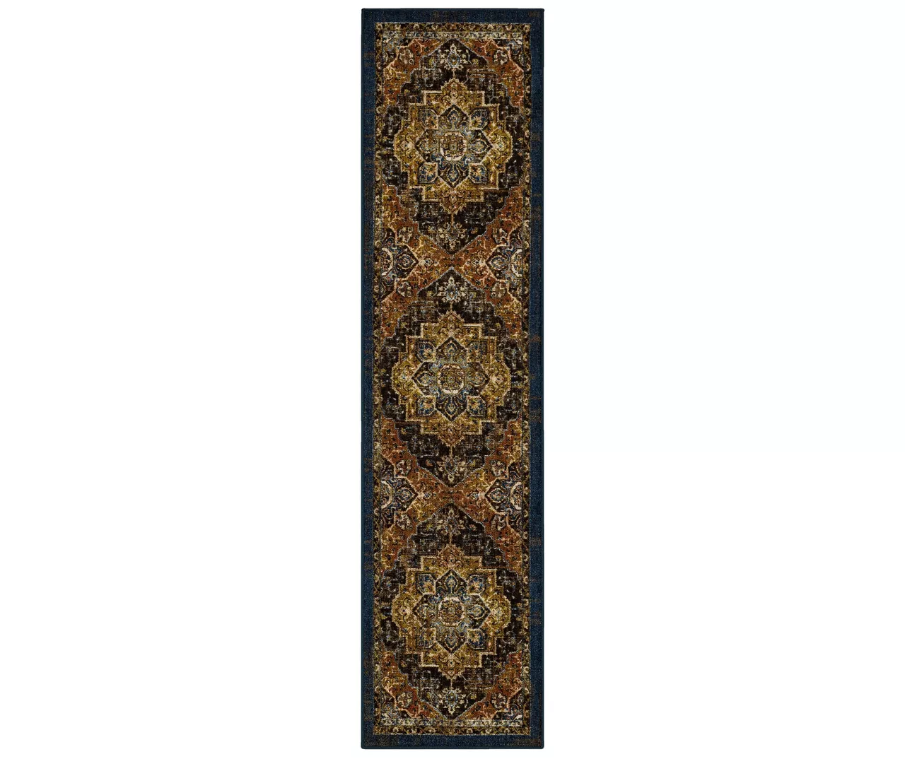 Eason Brown & Navy Ornamental Area Rug, (2' X 8') 3 Eason Brown & Navy Ornamental Area Rug, (2' X 8')