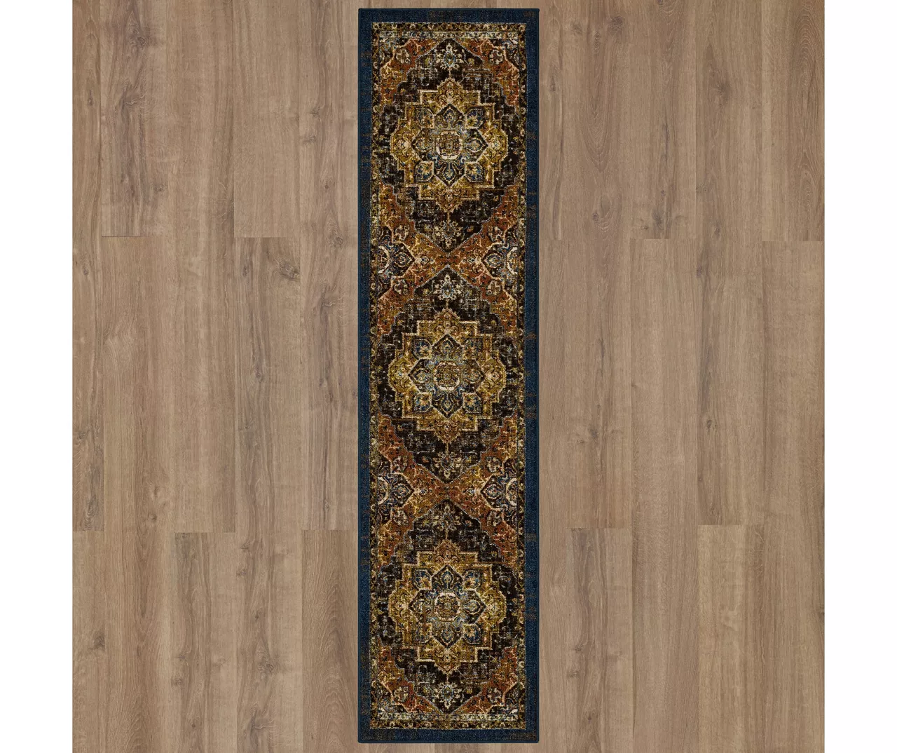 Eason Brown & Navy Ornamental Area Rug, (2' X 8') 6 Eason Brown & Navy Ornamental Area Rug, (2' X 8') - Image 4