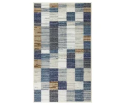 Avenue Blue & White Line Blocks Area Rug, (6' X 9')