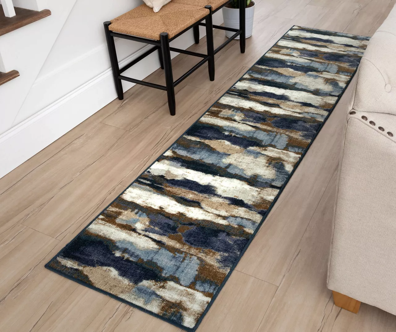 Redondo Blue & Brown Abstract Area Rug, (2' X 8') 7 Redondo Blue & Brown Abstract Area Rug, (2' X 8') - Image 5