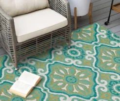 Waterside Teal & White Geometric Outdoor Area Rug, (5' 3" X 7.5') -DHP Sales Store 810600316 A0 4