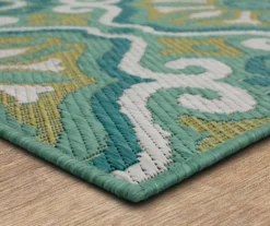 Waterside Teal & White Geometric Outdoor Area Rug, (5' 3" X 7.5') -DHP Sales Store 810600316 A8 1