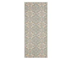 Waterside Light Gray & Turquoise Geometric Outdoor Area Rug, (2.5' X 6')