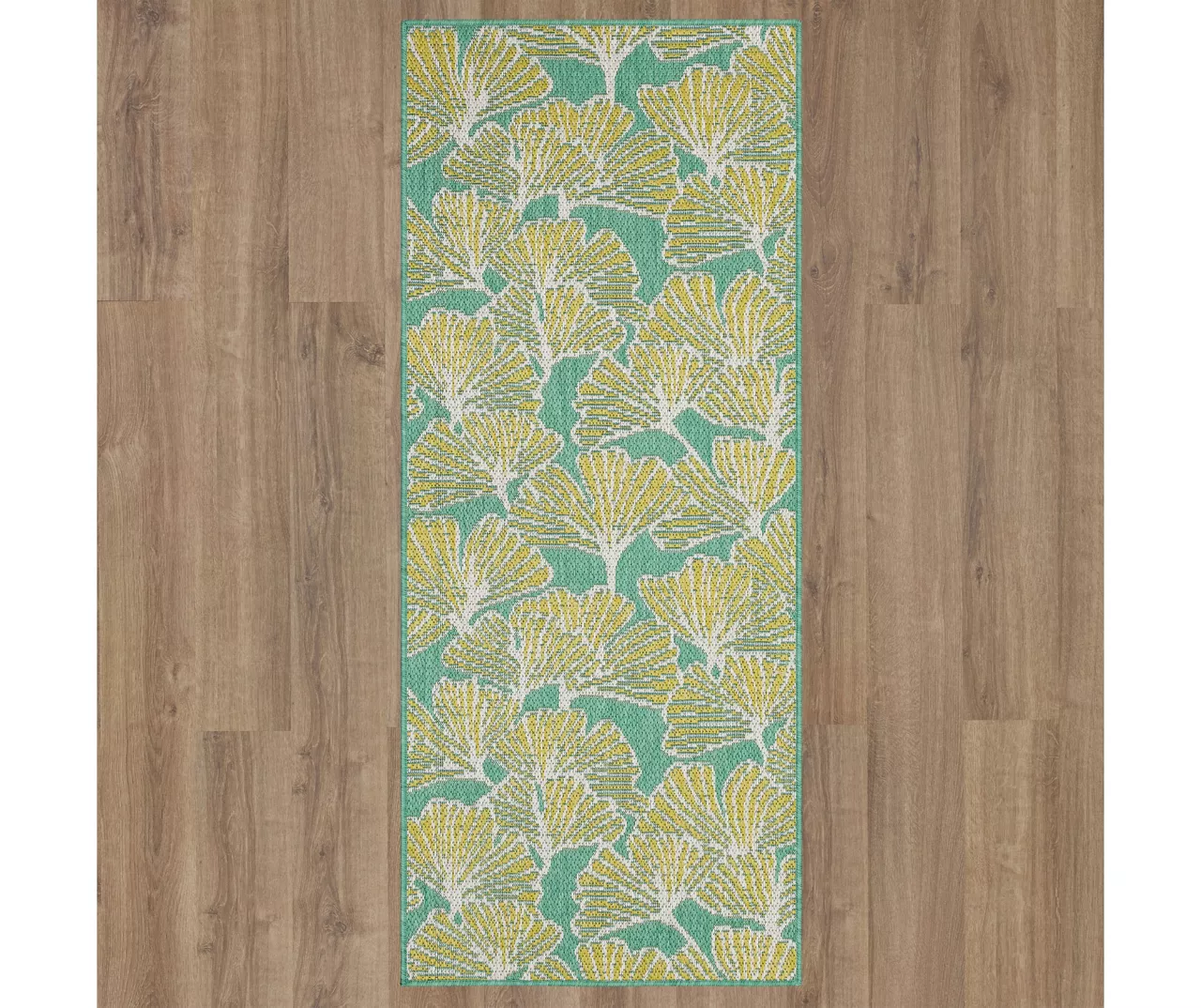 Treasured Garden Lime Green & Turquoise Botanical Outdoor Area Rug, (2.5' X 6') 6 Treasured Garden Lime Green & Turquoise Botanical Outdoor Area Rug, (2.5' X 6') - Image 4