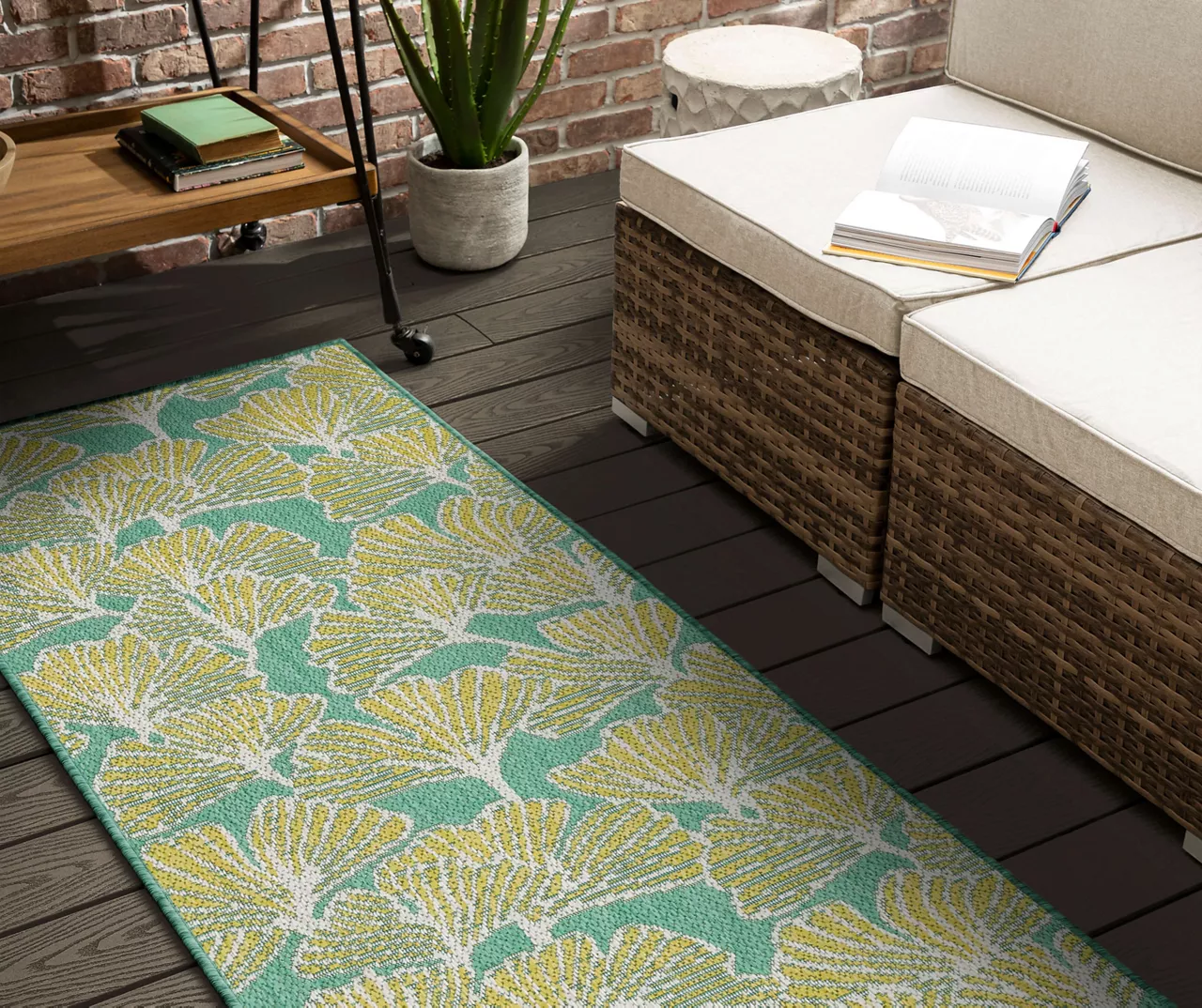 Treasured Garden Lime Green & Turquoise Botanical Outdoor Area Rug, (2.5' X 6') 7 Treasured Garden Lime Green & Turquoise Botanical Outdoor Area Rug, (2.5' X 6') - Image 5