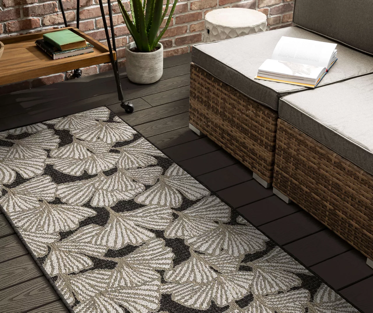 Treasured Garden Dark Gray & White Botanical Outdoor Area Rug, (2.5' X 6') 8 Treasured Garden Dark Gray & White Botanical Outdoor Area Rug, (2.5' X 6') - Image 6