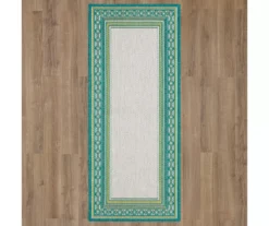 Panama Teal & White Geo-Bordered Outdoor Area Rug, (2.5' X 6') -DHP Sales Store 810600362 A0 2