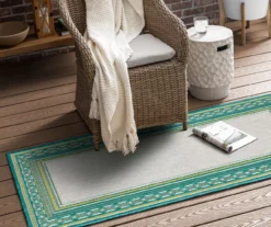 Panama Teal & White Geo-Bordered Outdoor Area Rug, (2.5' X 6') -DHP Sales Store 810600362 A0 3