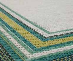 Panama Teal & White Geo-Bordered Outdoor Area Rug, (2.5' X 6') -DHP Sales Store 810600362 A8 3