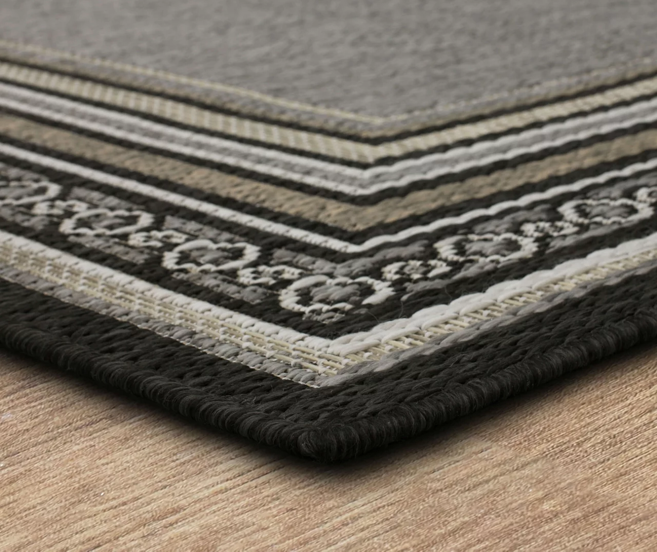 Panama Dark Gray & Black Geo-Bordered Outdoor Area Rug, (2.5' X 6') 4 Panama Dark Gray & Black Geo-Bordered Outdoor Area Rug, (2.5' X 6') - Image 2