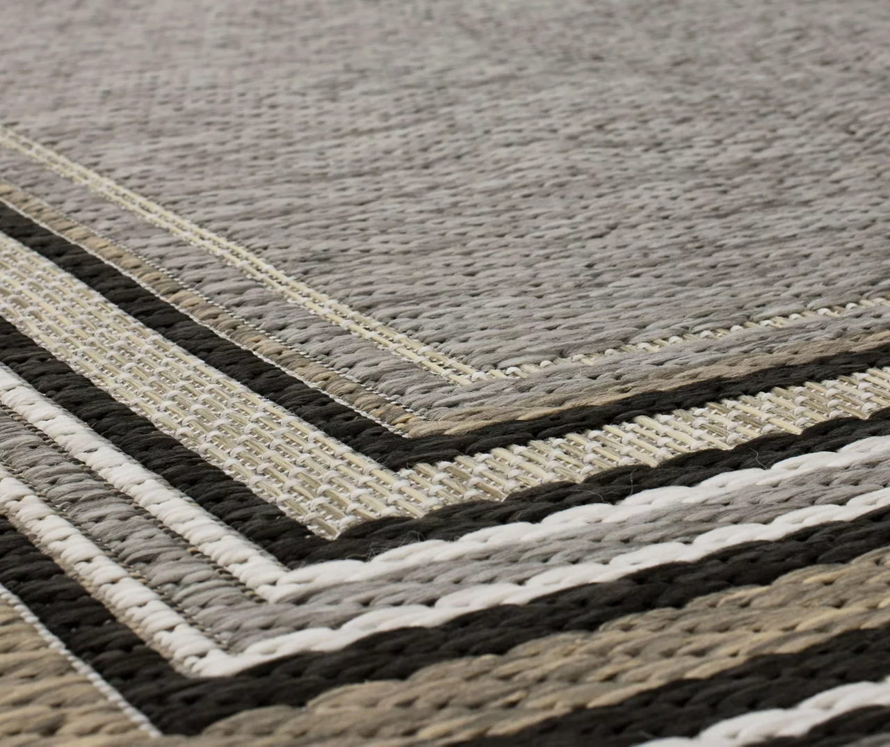 Panama Dark Gray & Black Geo-Bordered Outdoor Area Rug, (2.5' X 6') 7 Panama Dark Gray & Black Geo-Bordered Outdoor Area Rug, (2.5' X 6') - Image 5