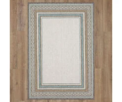 Panama Light Gray & Turquoise Geo-Bordered Outdoor Area Rug, (5' 3" X 7.5') -DHP Sales Store 810600372 A0 2