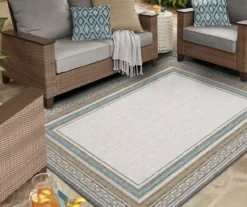 Panama Light Gray & Turquoise Geo-Bordered Outdoor Area Rug, (5' 3" X 7.5') -DHP Sales Store 810600372 A0 3