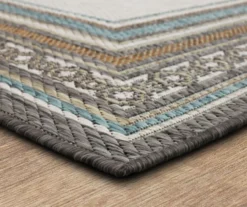 Panama Light Gray & Turquoise Geo-Bordered Outdoor Area Rug, (5' 3" X 7.5') -DHP Sales Store 810600372 A8 1